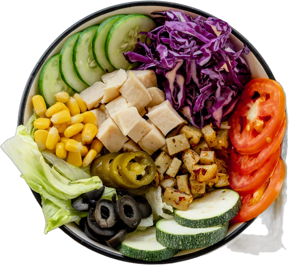 A Saladific salad bowl seen from above
